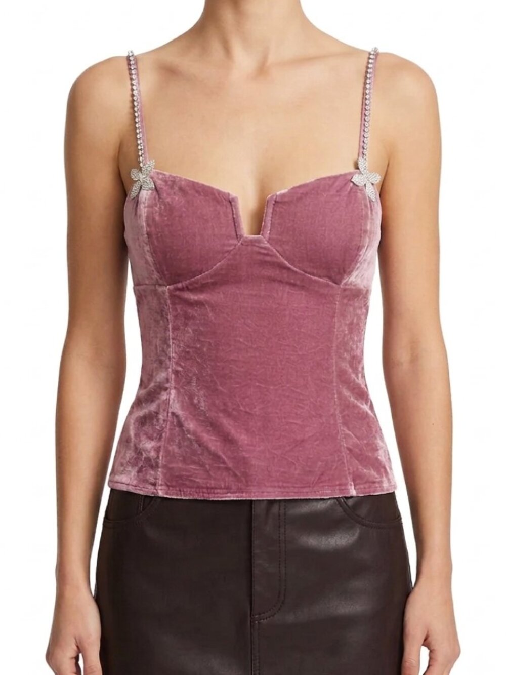Reformation Desiree Velvet Top Sugar Plum Pink Corset Camisole Rhinestone 4